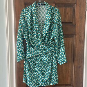 Zara Blue and Green Geometric Dress (Size Large) excellent condition